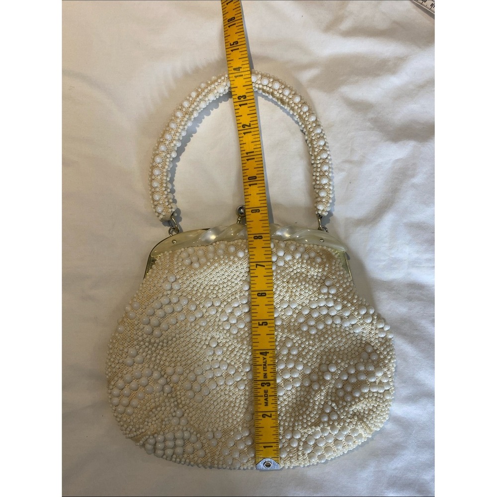 Vintage 1960s Ivory Beaded Bridal Evening Purse Likely Lucite Hong Kong - Picture 14 of 16